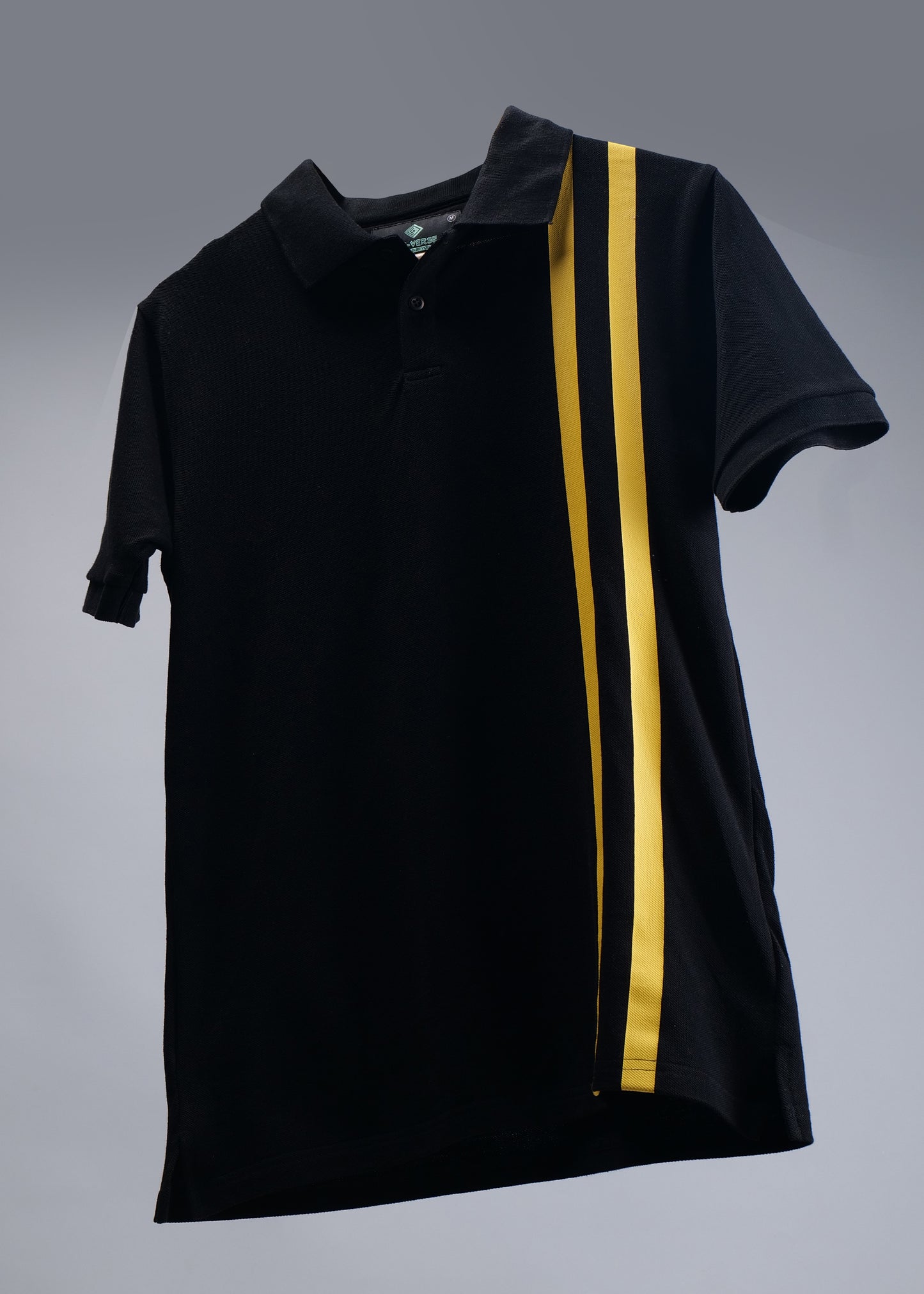 Black Polo T-Shirt with Yellow Dual Stripes