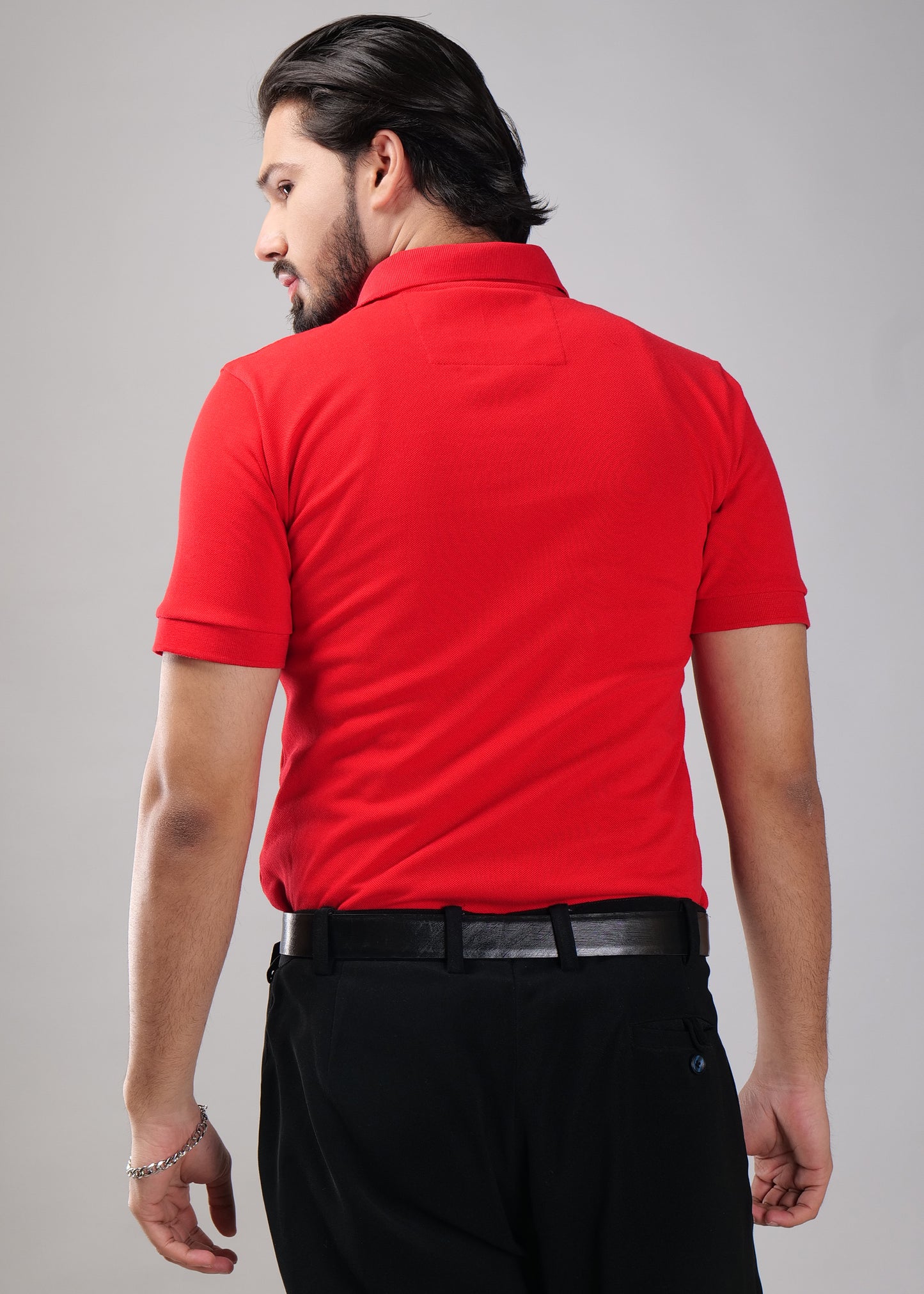 Red Polo Shirt with Dual White Stripes