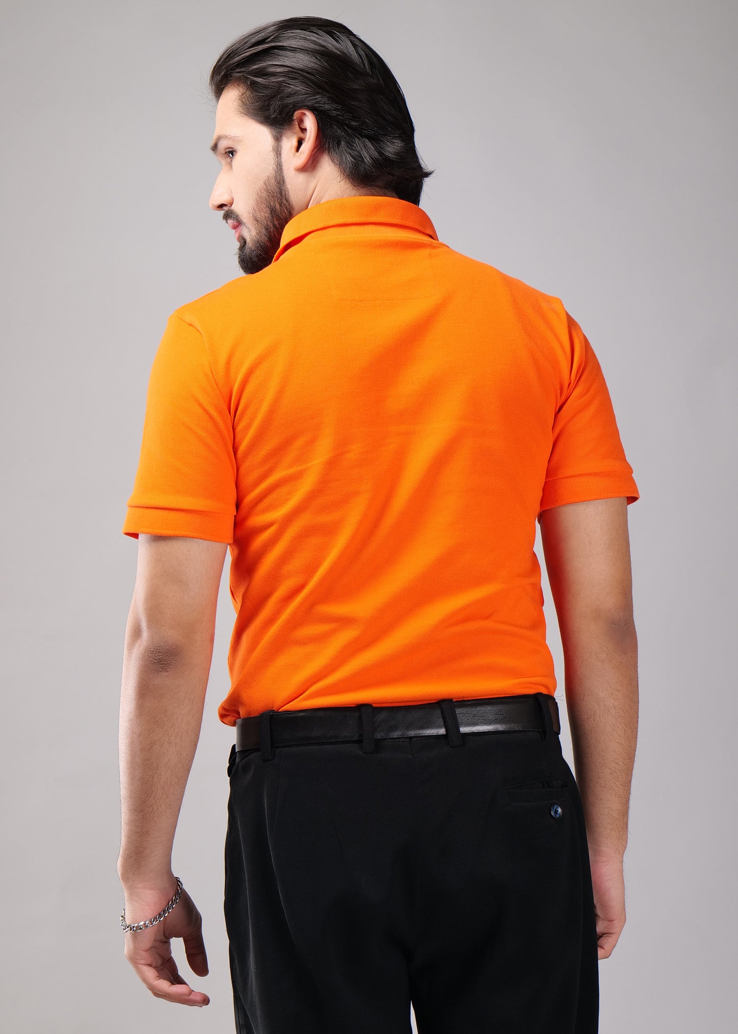 Bold Orange Polo Shirt with Contrast Stripe