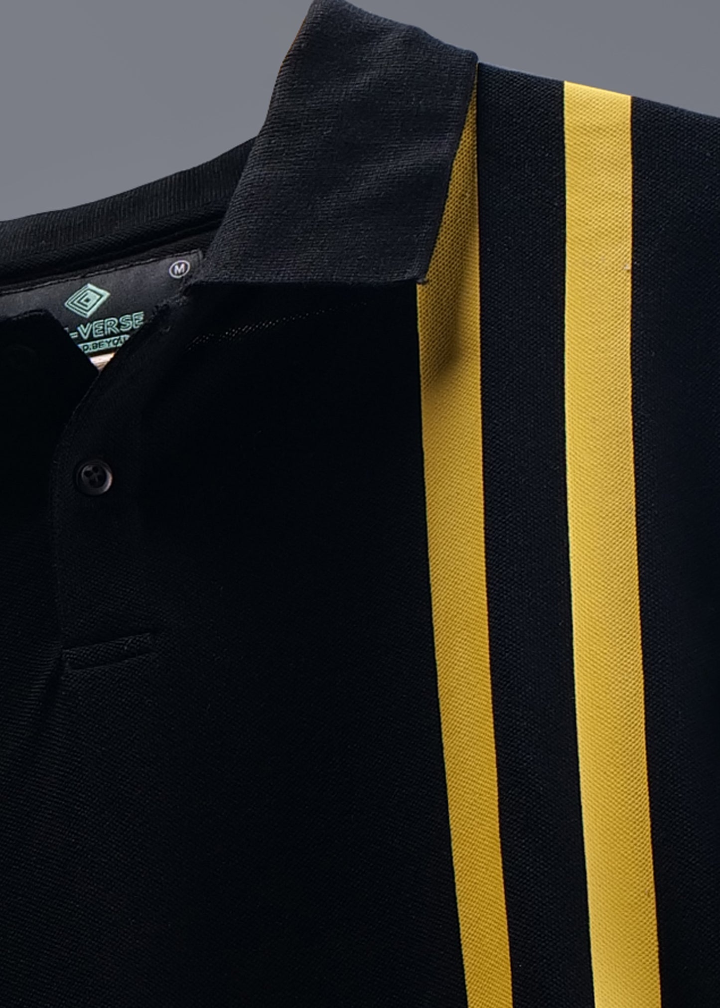 Black Polo T-Shirt with Yellow Dual Stripes
