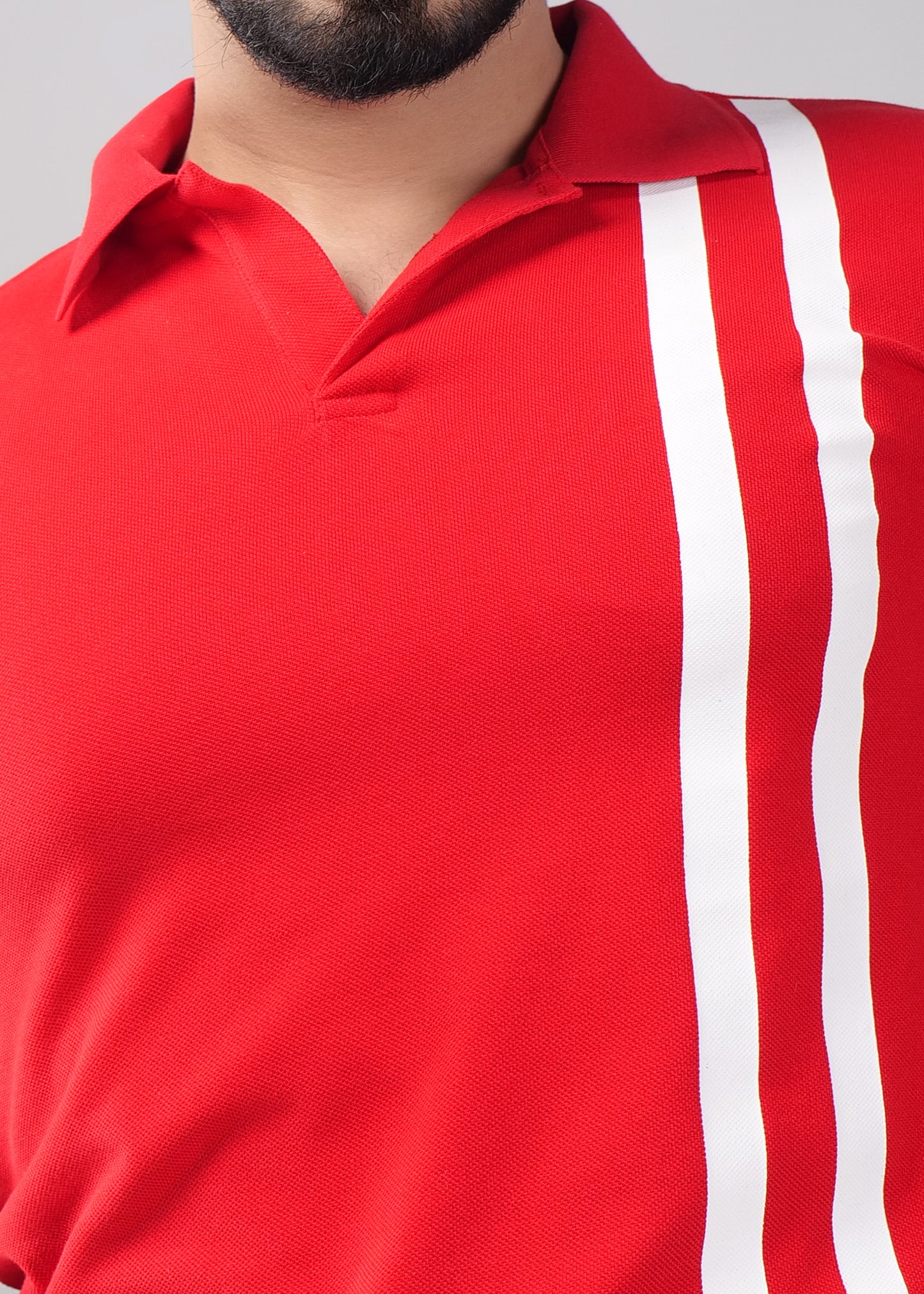 Red Polo Shirt with Dual White Stripes