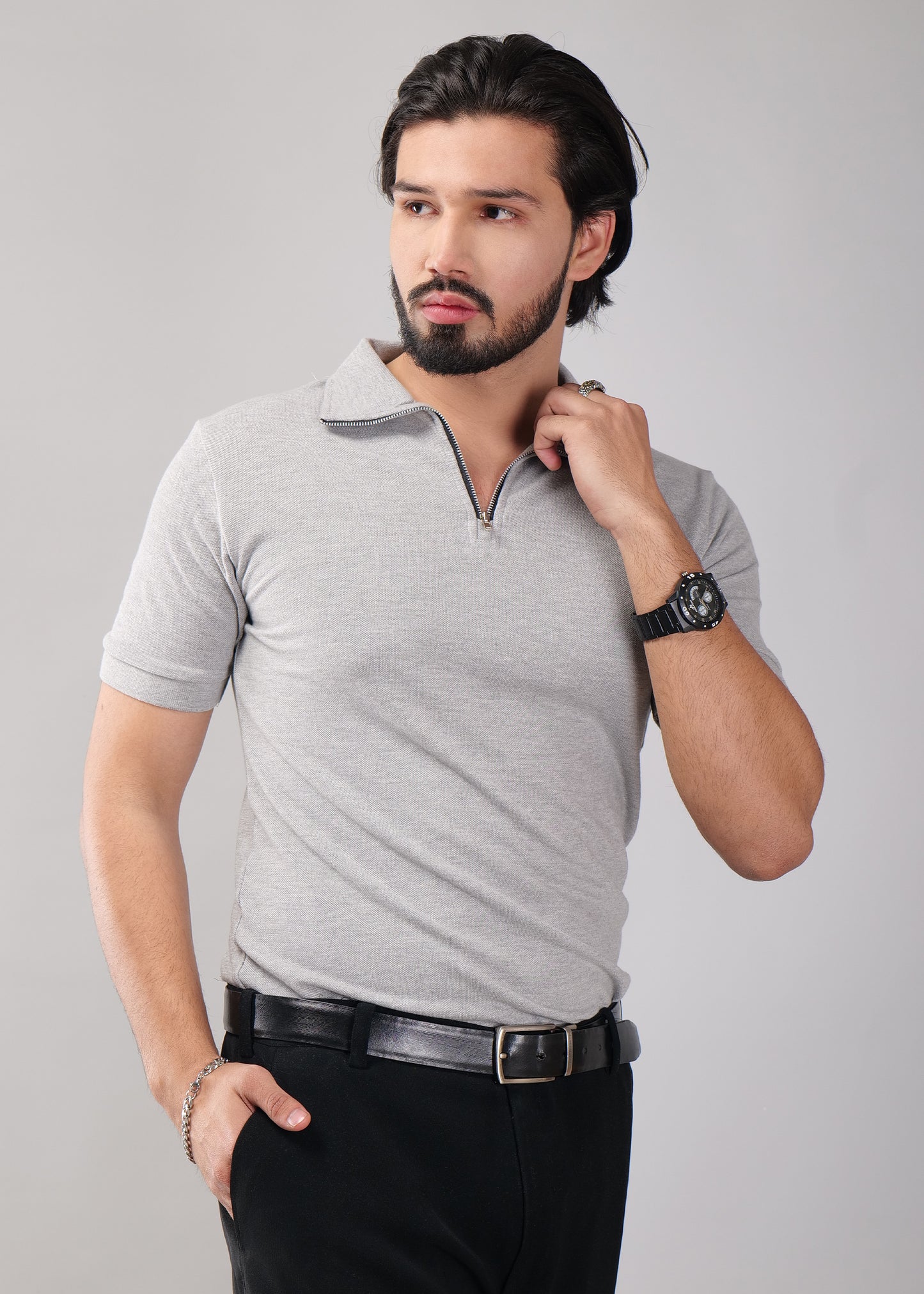 Men's Zipper Flex Polo T-shirt