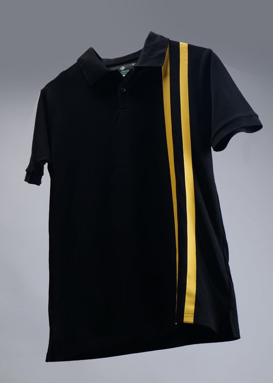 Black Polo T-Shirt with Yellow Dual Stripes