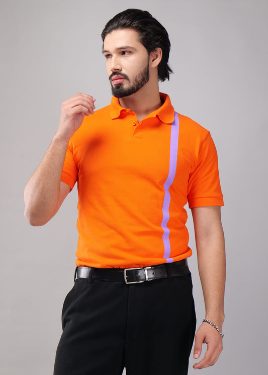 Bold Orange Polo Shirt with Contrast Stripe