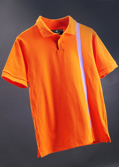 Bold Orange Polo Shirt with Contrast Stripe