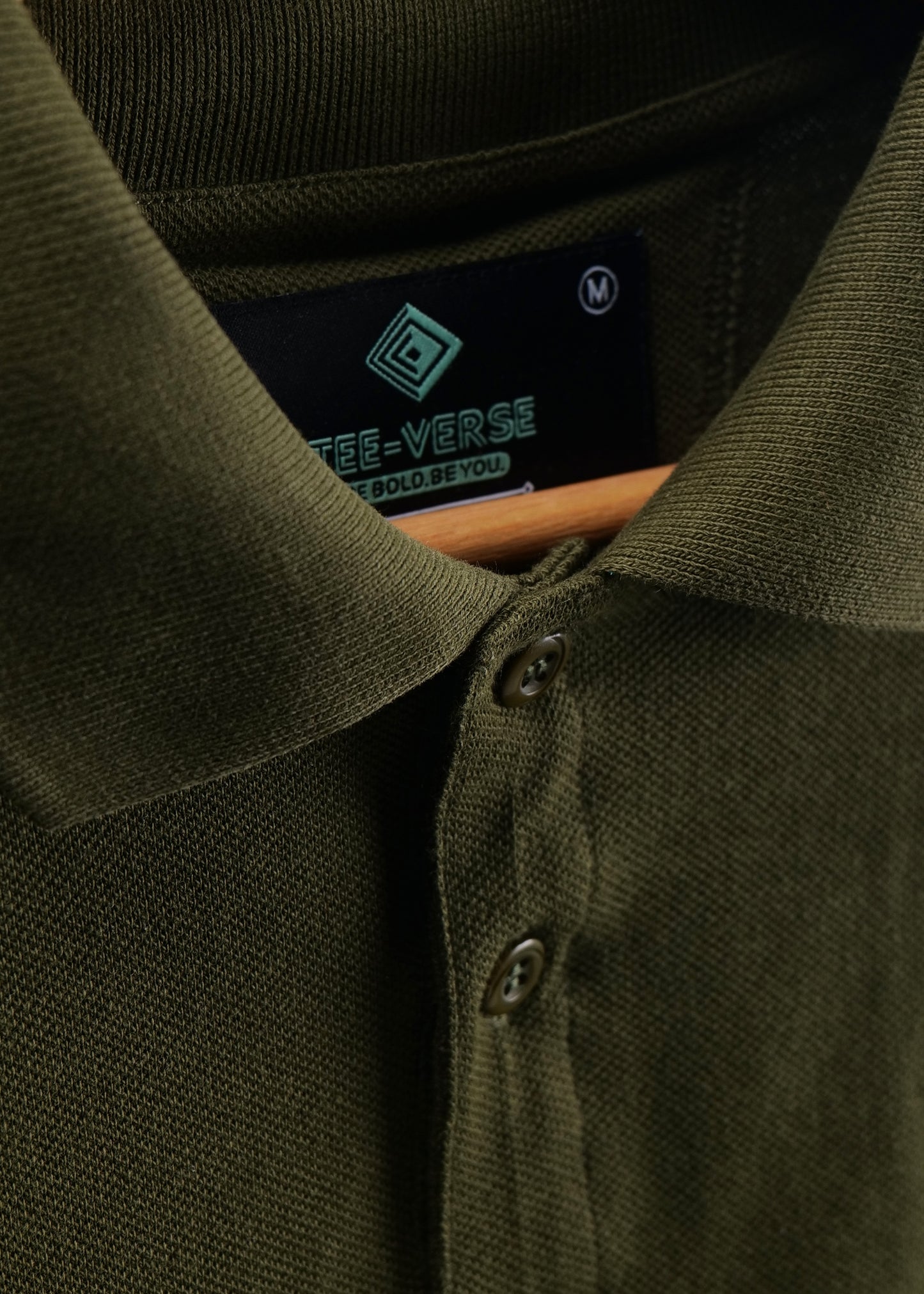 Olive Green Polo Shirt with Contrast Stripe