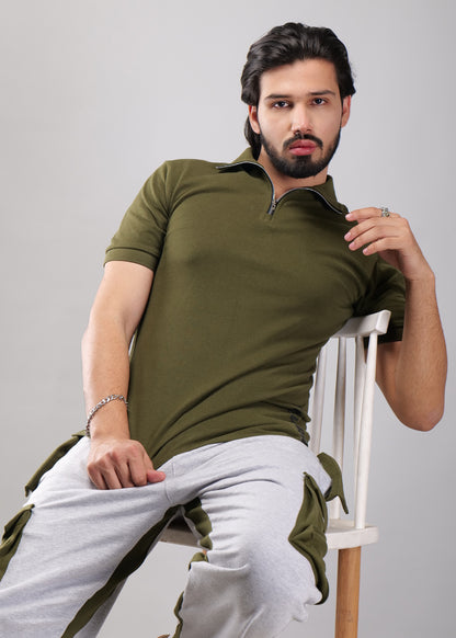 Men's Zipper Flex Polo T-shirt