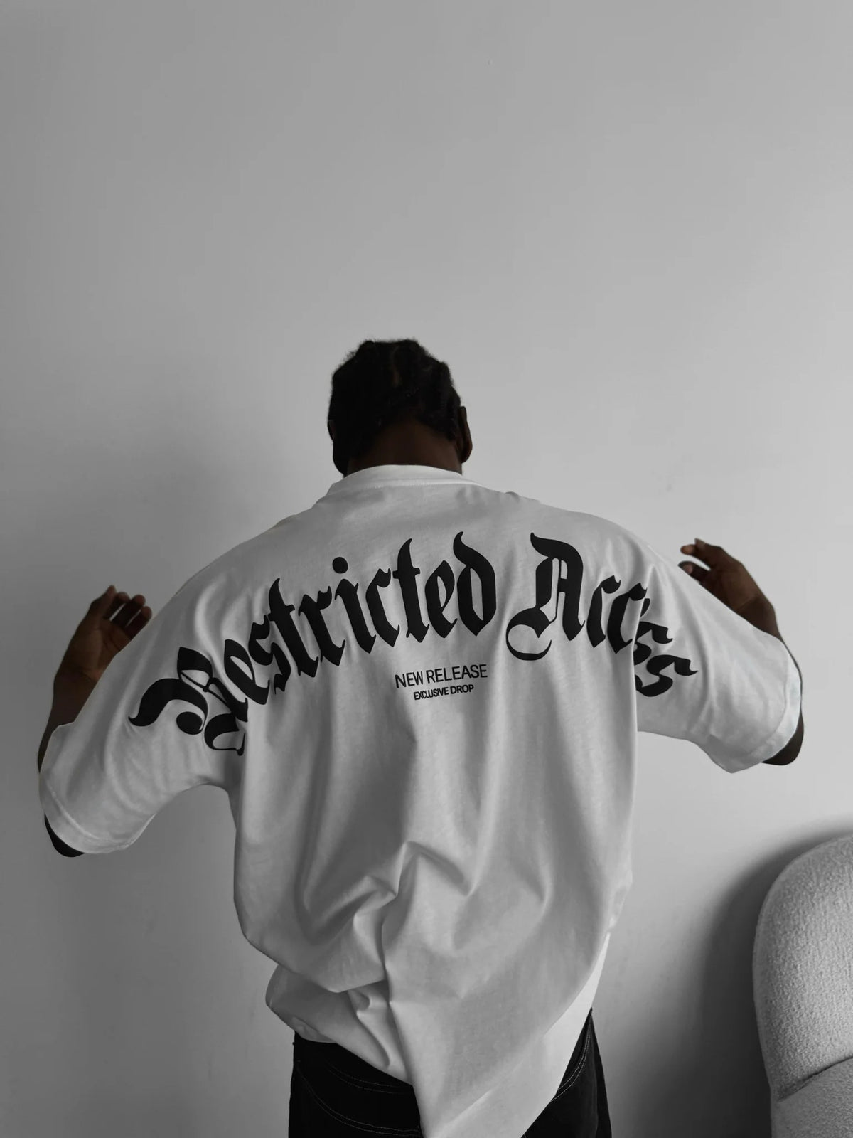 Oversize Restricted Access T-Shirt Back View – Bold Puff Print Graphic Oversized Streetwear by Tee-Verse India