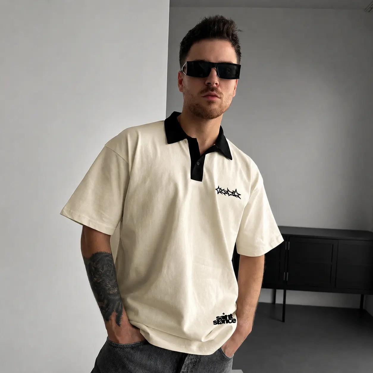 The Astral Ambition Oversized T-Shirt by Tee-Verse; Bold Cosmic Graphic Streetwear Tee Front View